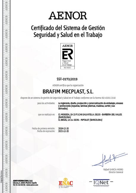 Certificado Aenor seguridad salud Brafim
