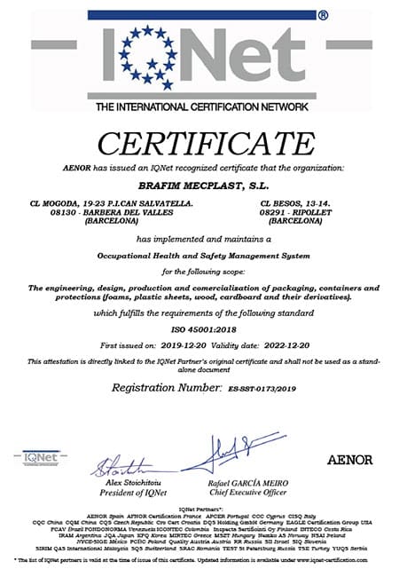 Certificado IQNet Brafim Health Safety