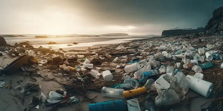 Playa contaminada de plástico